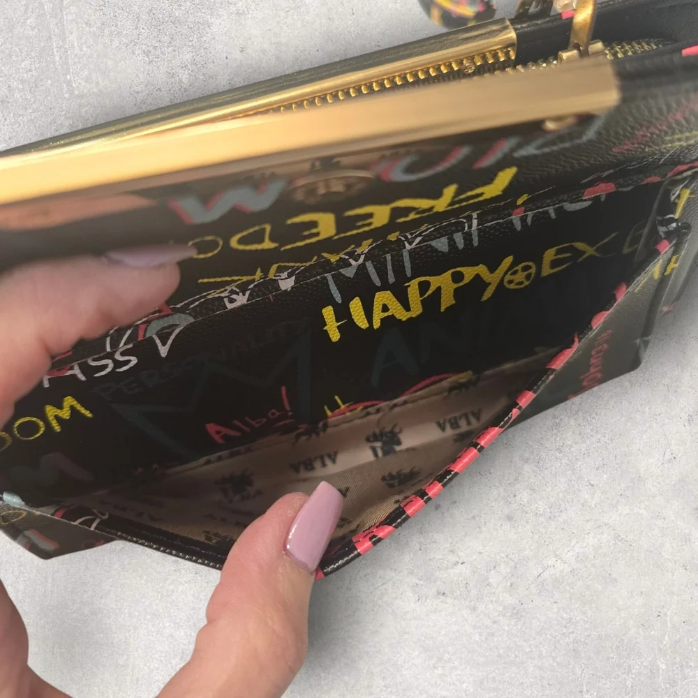 Alba Art Of Graffiti Two In One Clutch And Crossbody Bag Gold‎ Accents